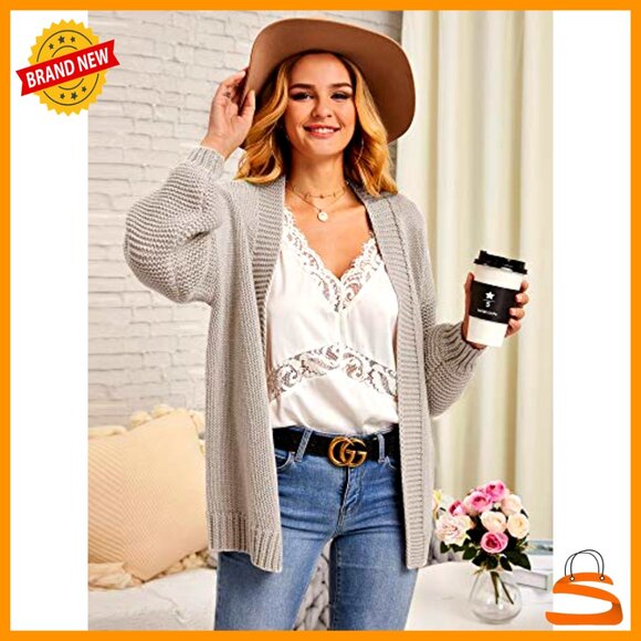 Chunky Knit Oversized Cardigan Open Front Long Sleeve Heart Patch Y2K Chic - Picture 4 of 7